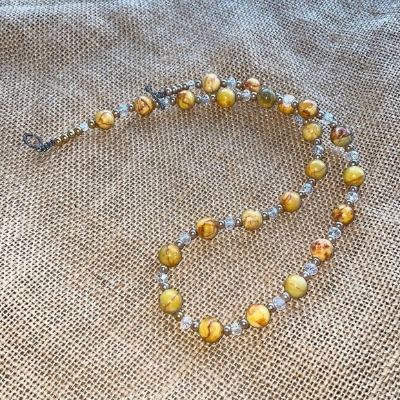 Natural Yellow Orange Stone Necklace Crystal spacers - Picture 3 of 12